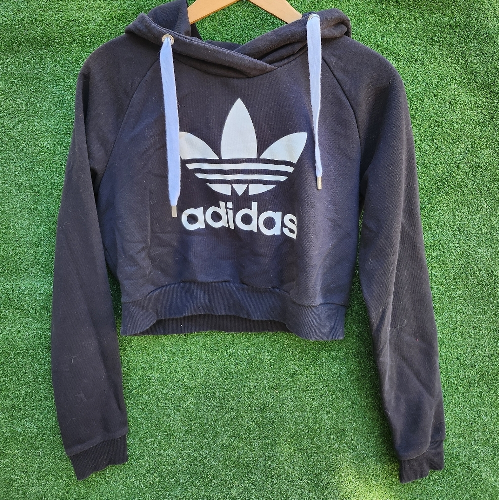 Black Adidas Print Cropped hoodie
